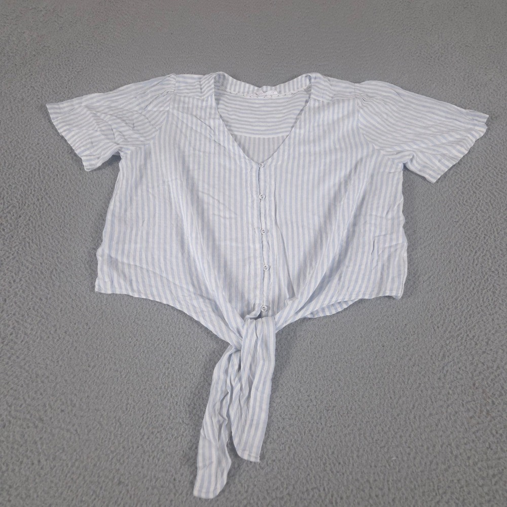 Jane + Delancey Top Womens Medium Multi Blouse Striped Rayon Tie Front Lace Trim